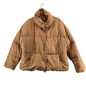 Free People Weekender Puff Oversized Puffer Jacket Camel Tan Quilted Large